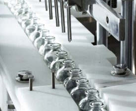 close-up of pharmaceutical production line stand