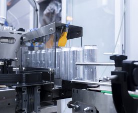 aluminum can conveyor in the industrial drink production manufacture